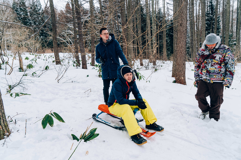 Simple, use the resources you have around you. I piloted this snow sled down a hill while we tracked the car through the forest on the DJI Ronin. Photo: Edward Khoma